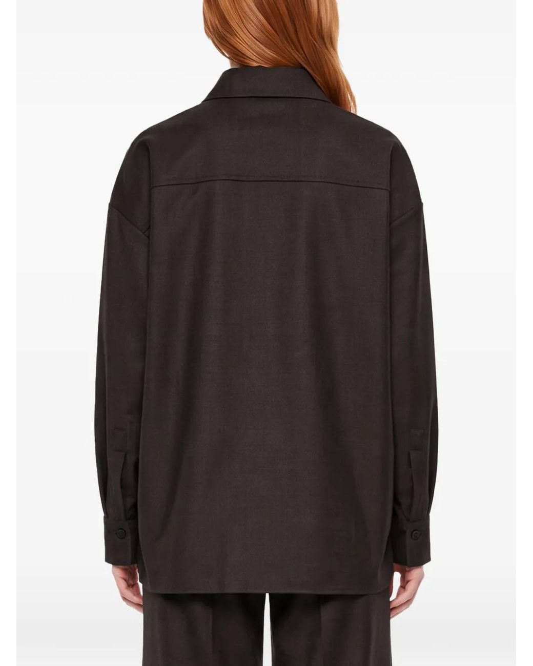 Antonelli Black Azalea Oversized Patch-Pocket Long-Sleeve Shirt