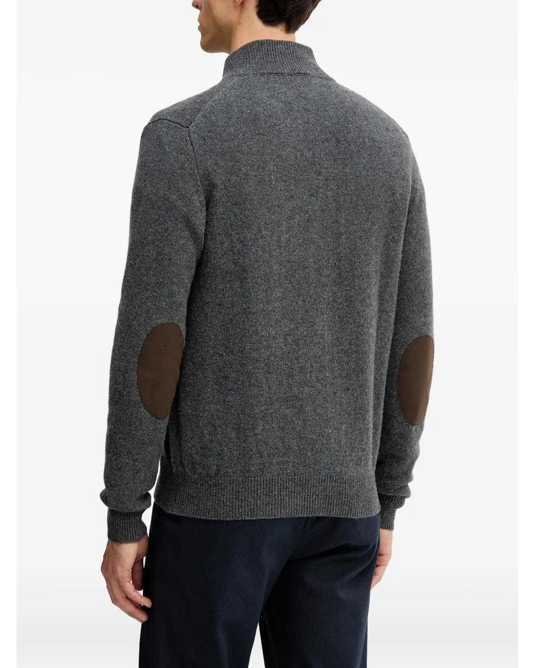 Hackett Gray Elbow-Patch Cardigan for men