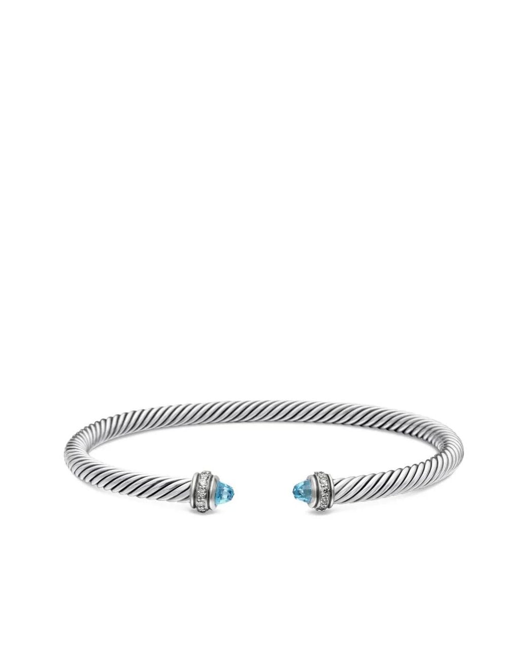 David Yurman White Sterling Classic Cable Diamond Bracelet (4Mm)
