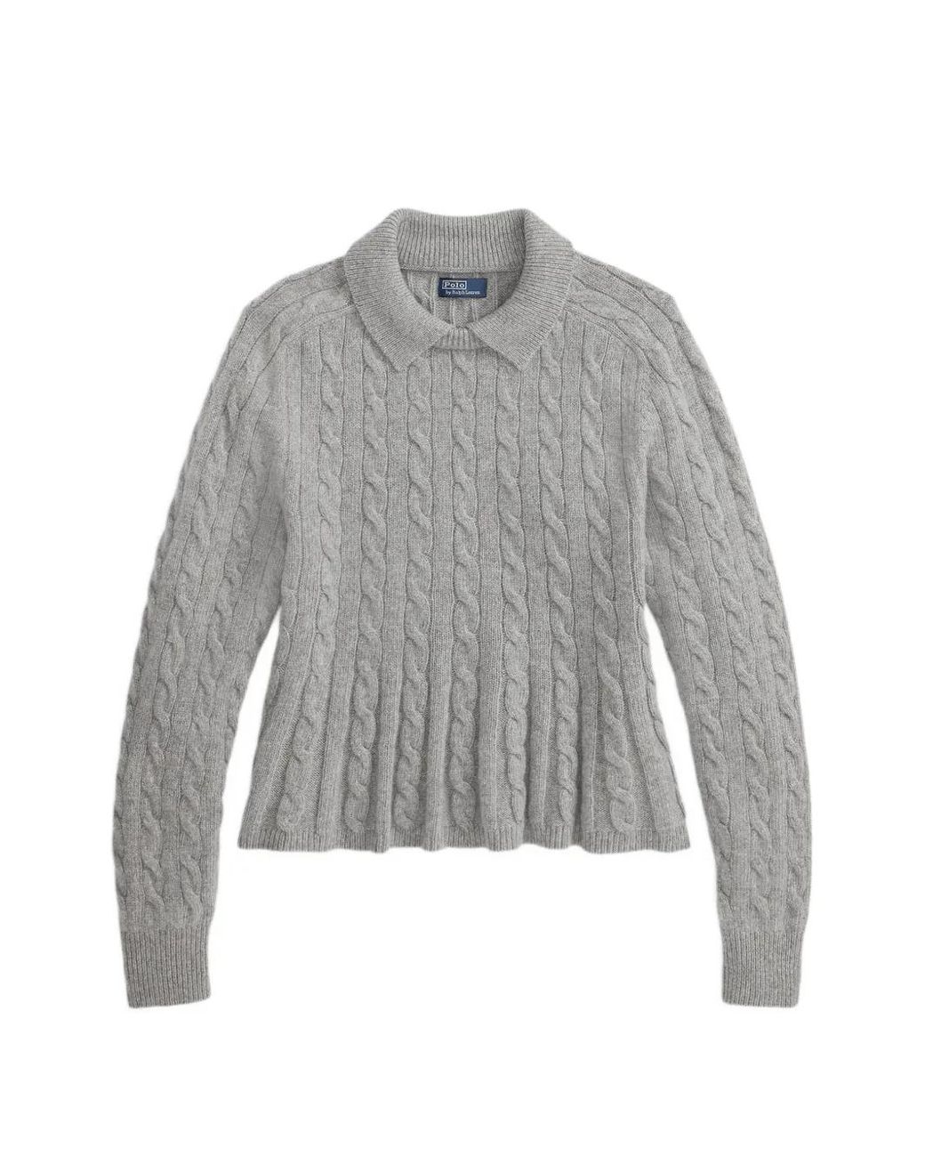 Polo Ralph Lauren Gray Cable Wool-Cashmere Peplum Jumper