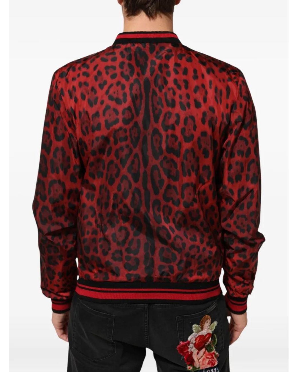 Dolce & Gabbana Red Leopard-Print Bomber Jacket for men