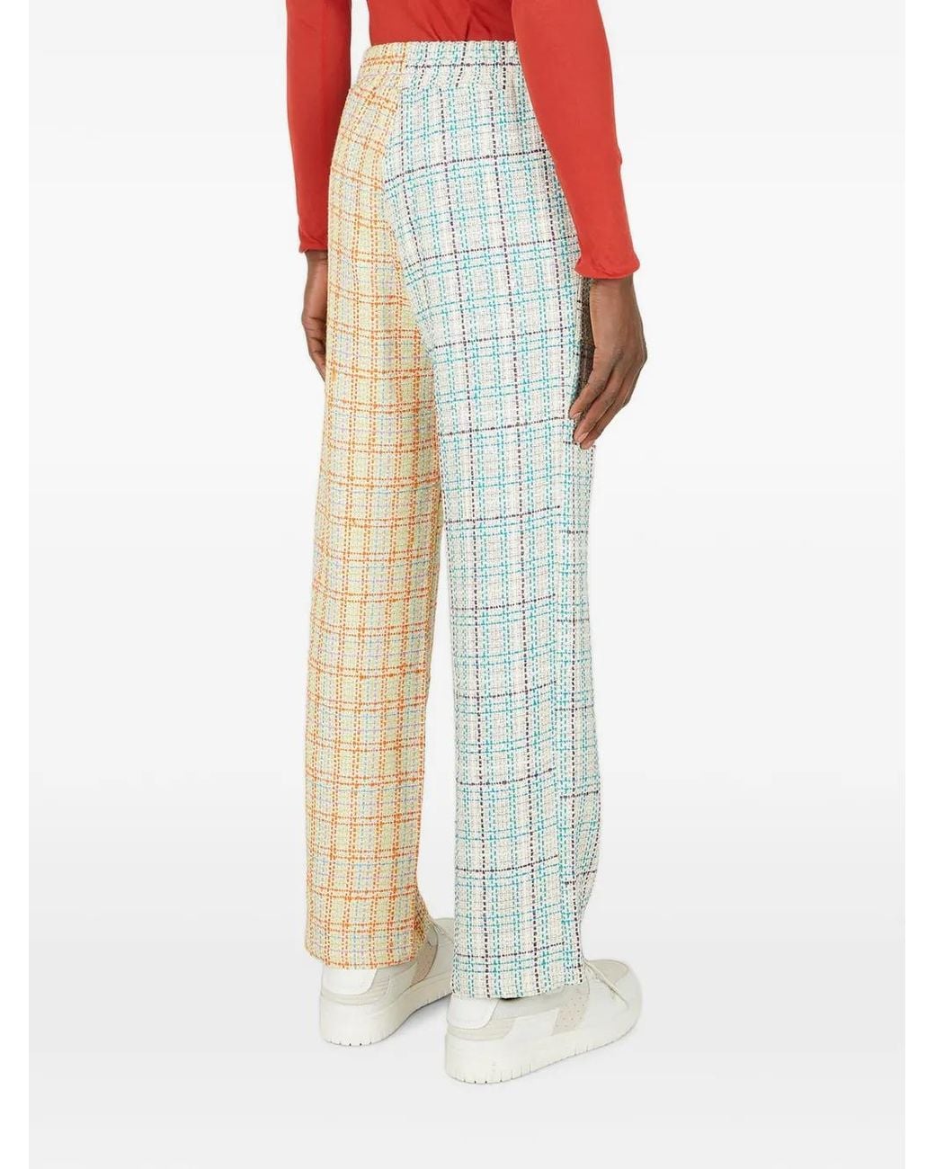 (DI)VISION Blue Check-Pattern Contrasting-Panel Trousers