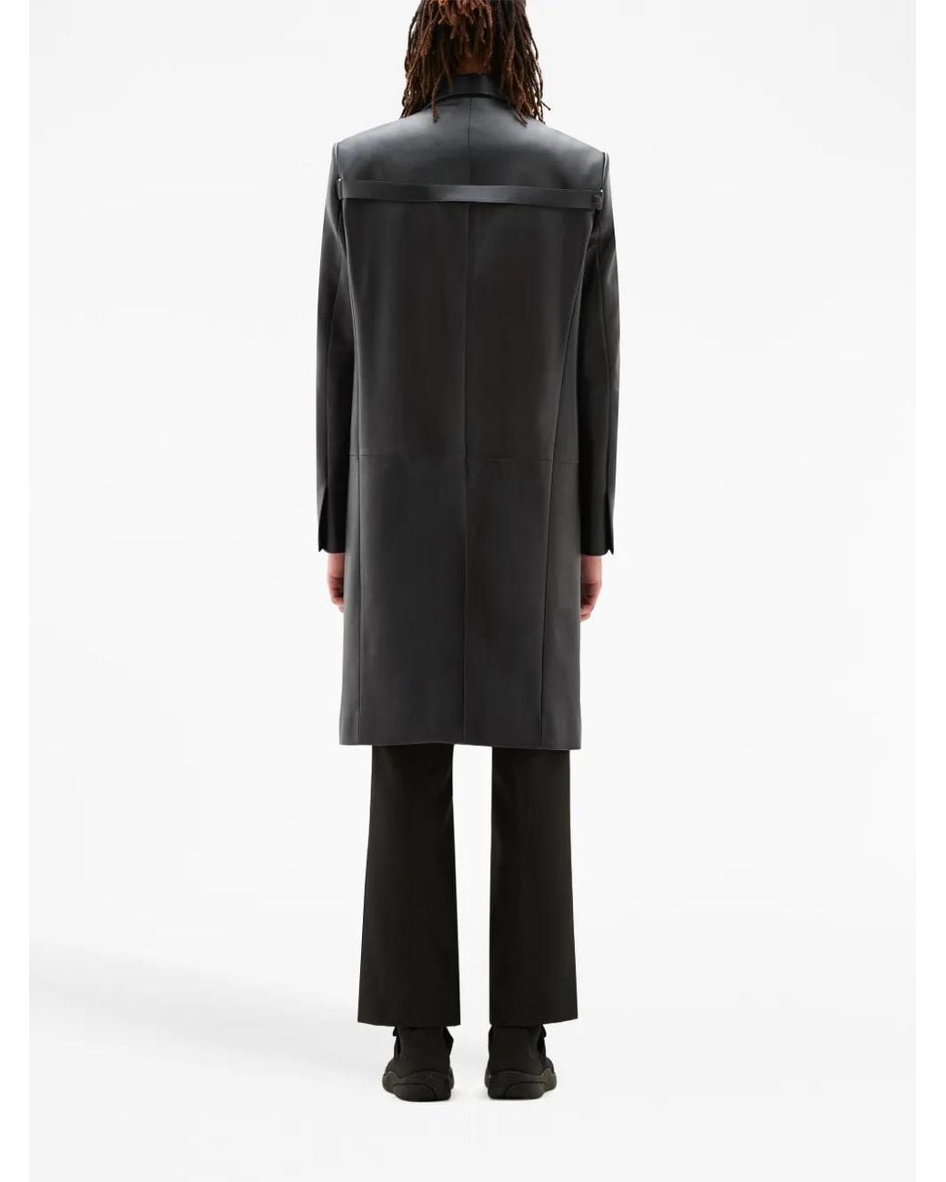 Courreges Black Single-Breasted Leather Coat for men