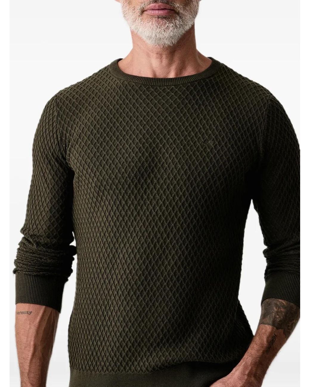 Lindbergh Black Waffle-Knit Crew-Neck Sweater for men