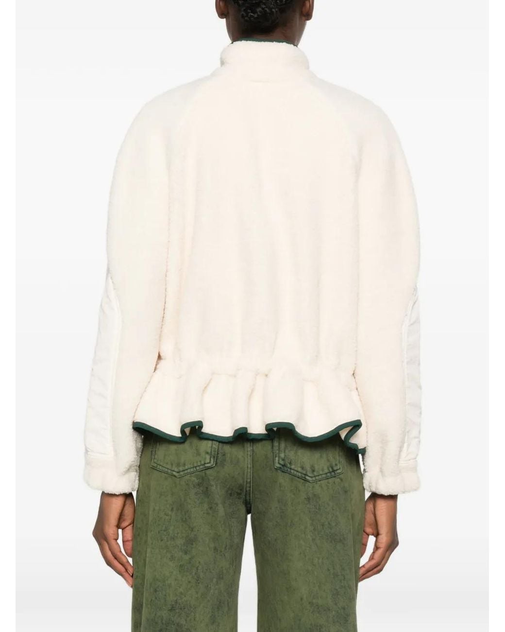 Stine Goya White Ruffled-Hem Fleece Jacket