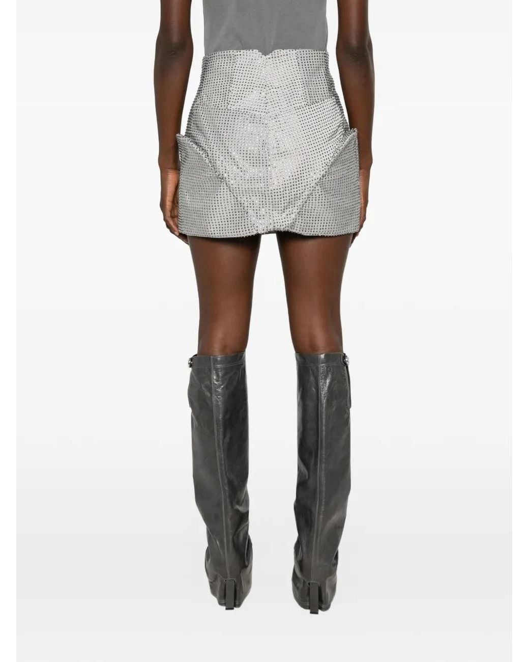 MITILIANE COUTURE Gray Rhinestone-Embellished Cut-Out Mini Skirt