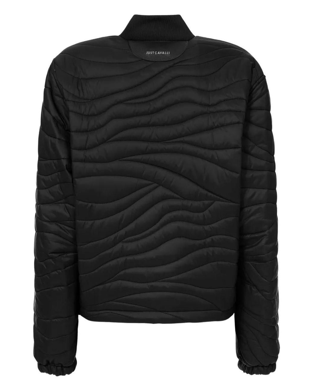 Just Cavalli Black Wave-Pattern Quilted Jacket