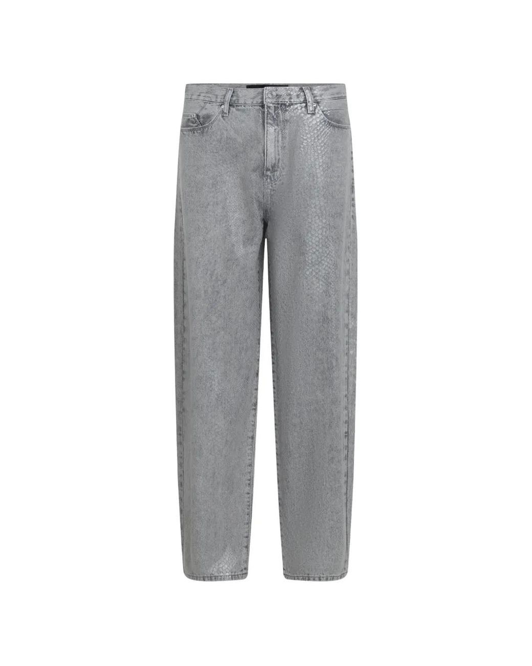 Karl Lagerfeld Gray Coated Python Barrel-Leg Jeans