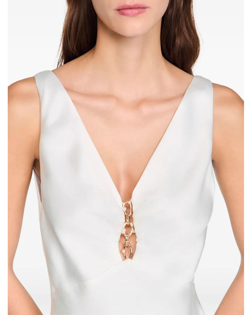 Sandro White Jewel Satin-Effect Maxi Dress