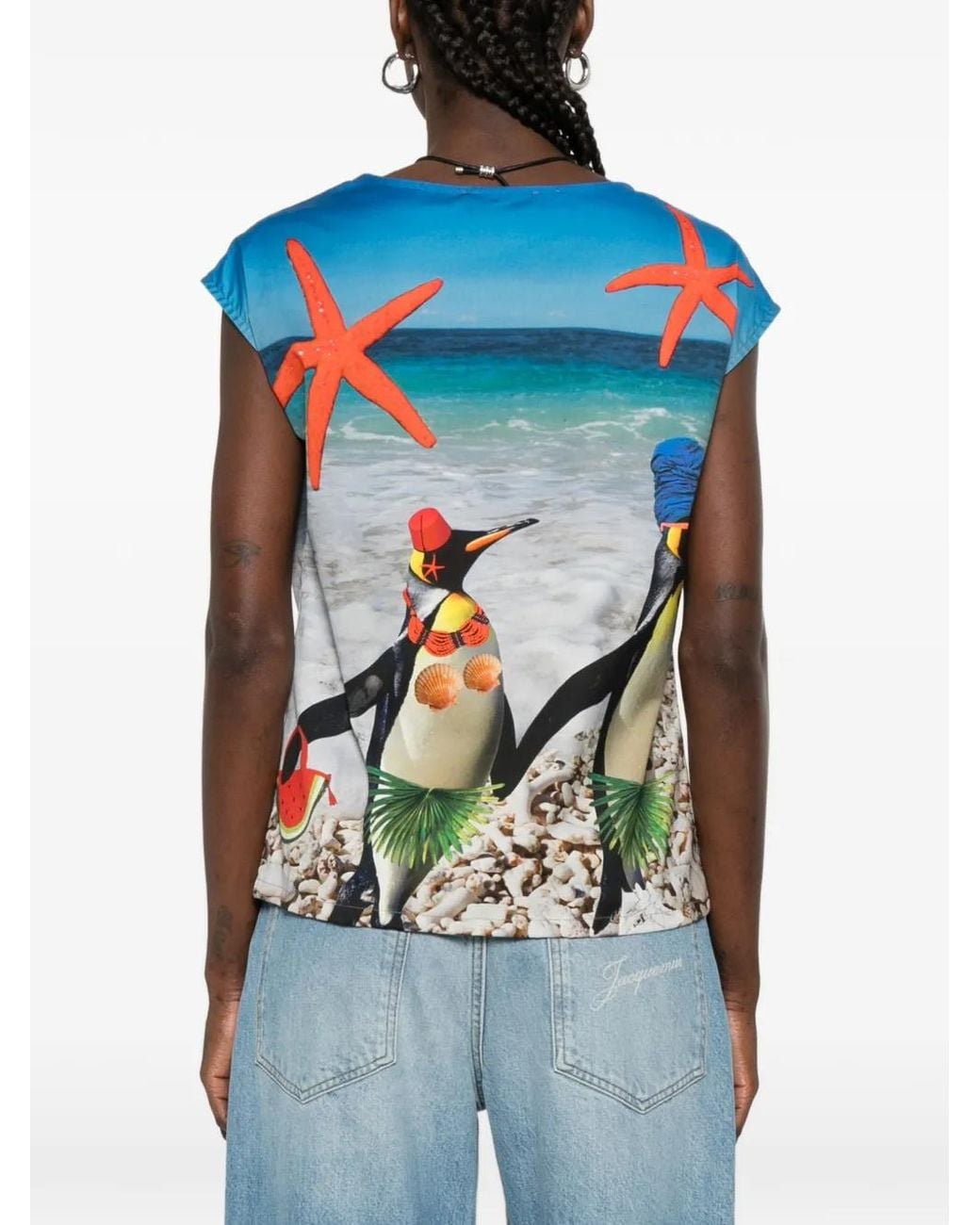 The Artistylist Blue Starfish Turtle-Print Blouse