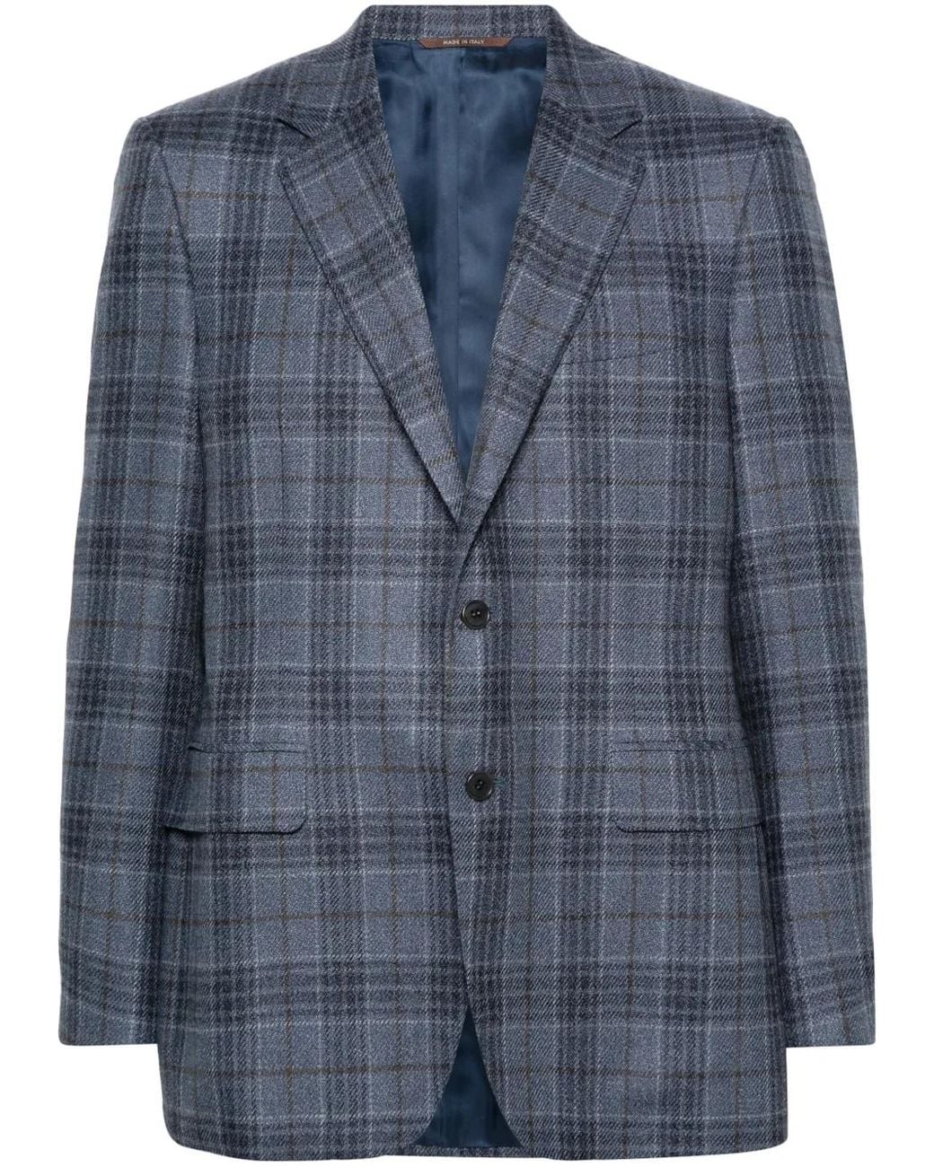 Canali Blue Checked Single-Breasted Blazer for men