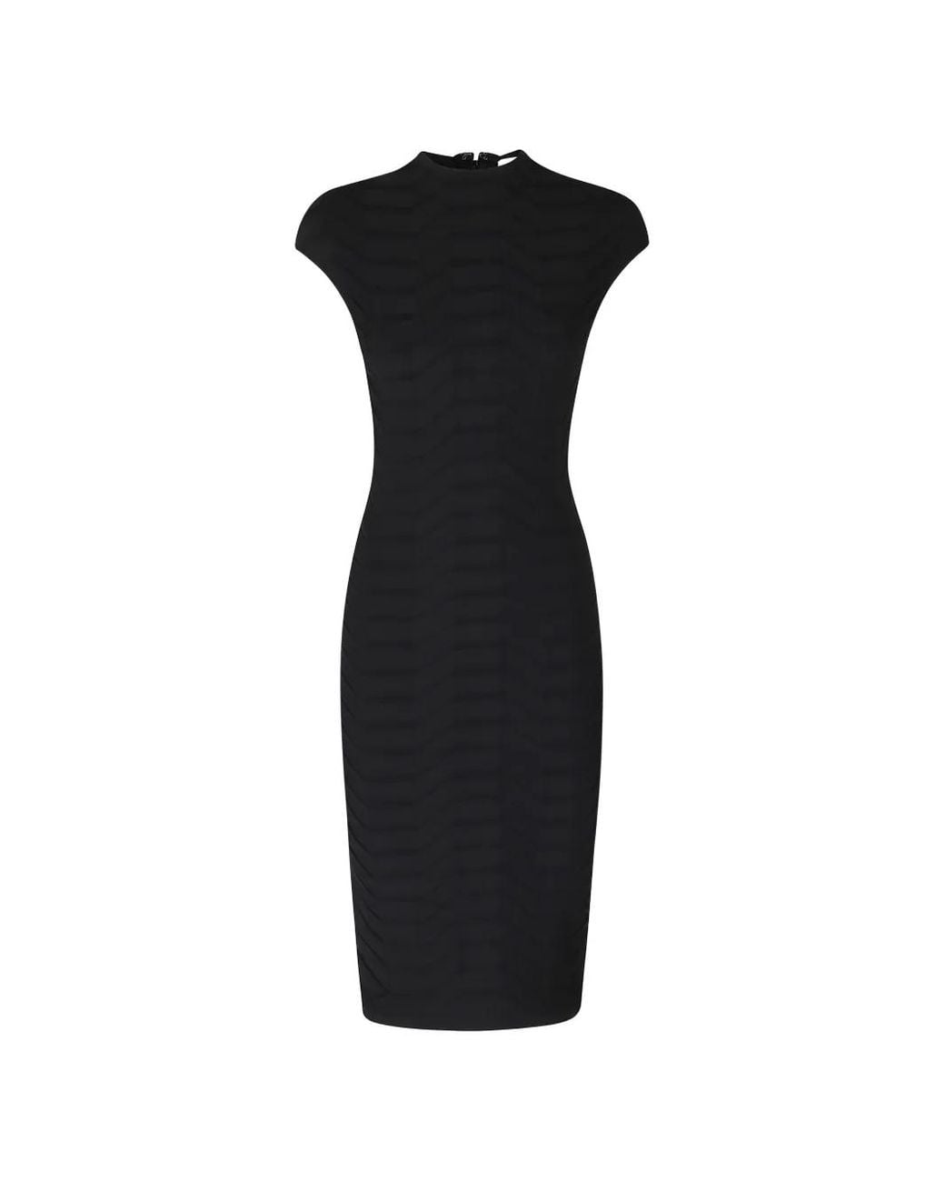 Hervé Léger Black Chevron-Knit Cap-Sleeve Midi Dress