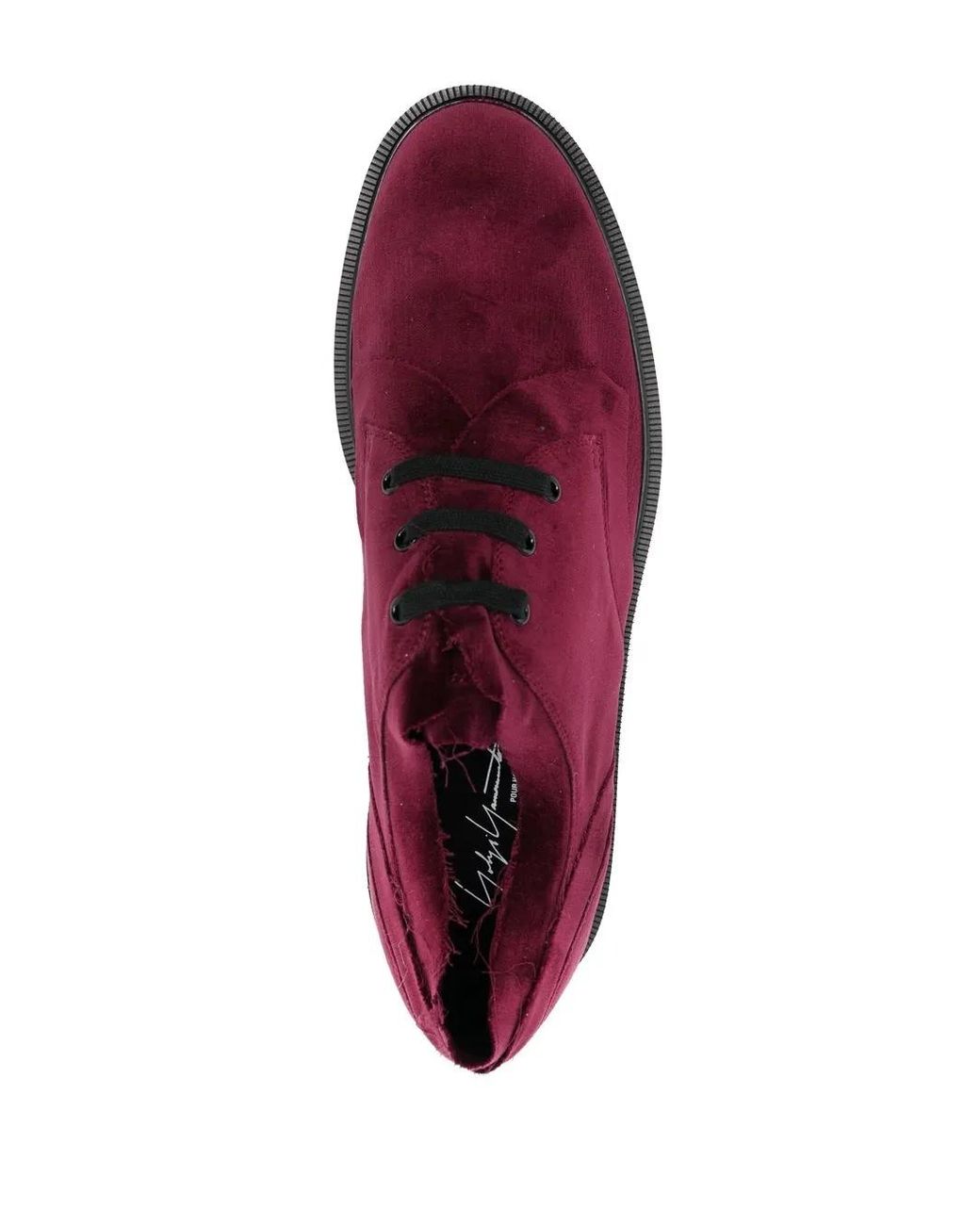 Yohji Yamamoto Red Velvet Lace-Up Derby Shoes for men
