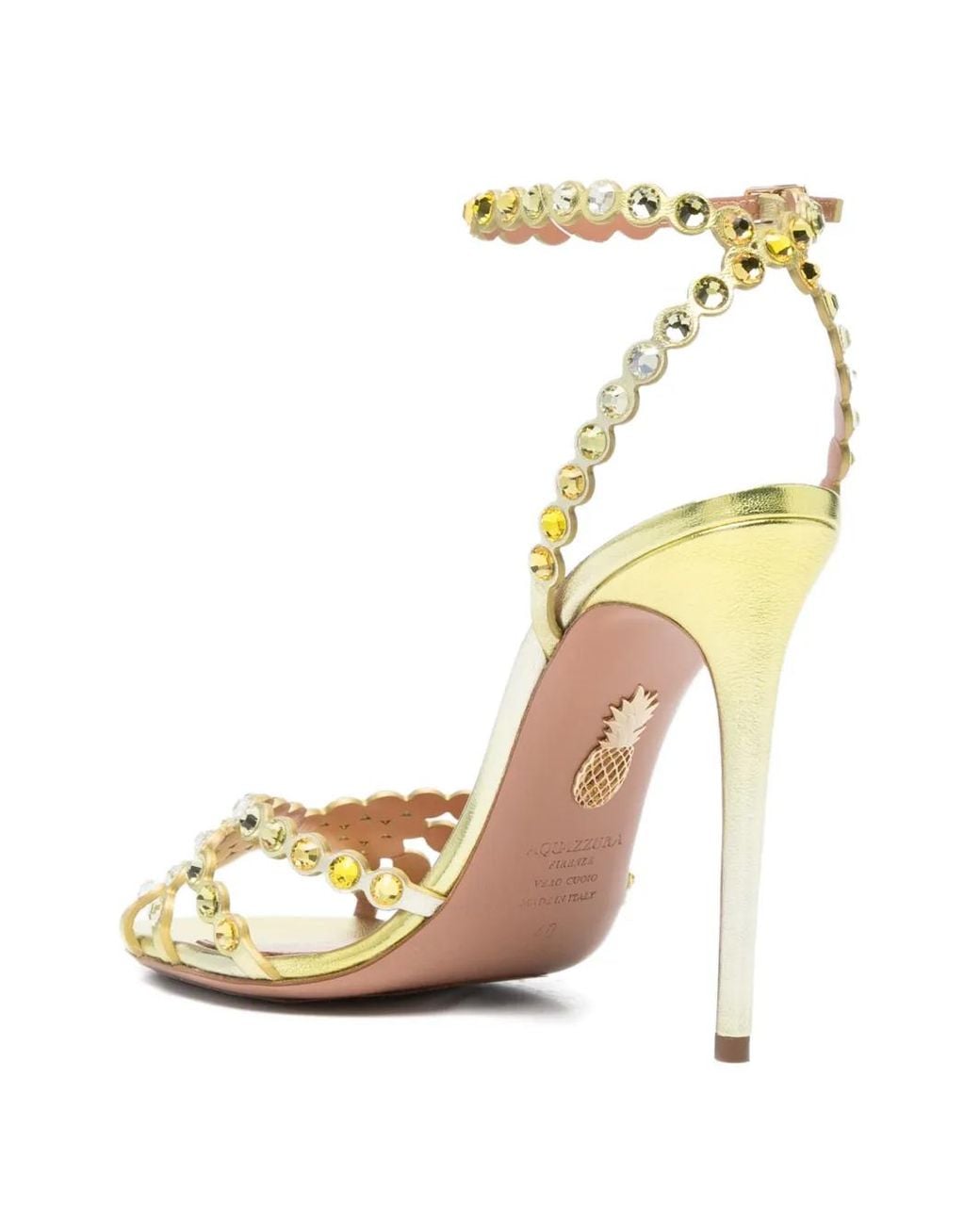 Aquazzura Tequila 105 Crystal-Embellished Metallic Leather Sandals