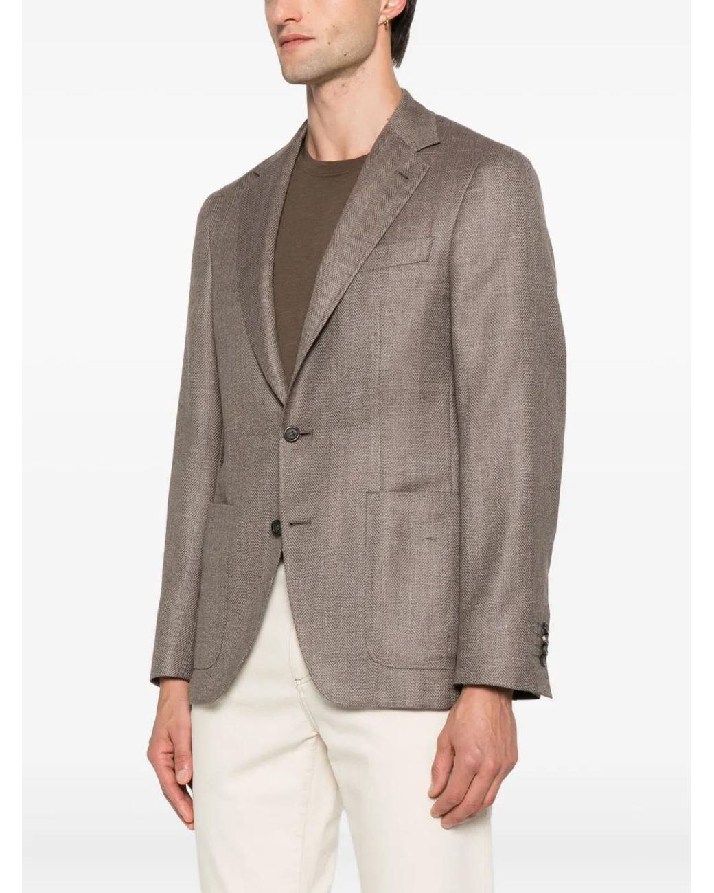 Canali Brown Herringbone Patch-Pocket Jacket for men