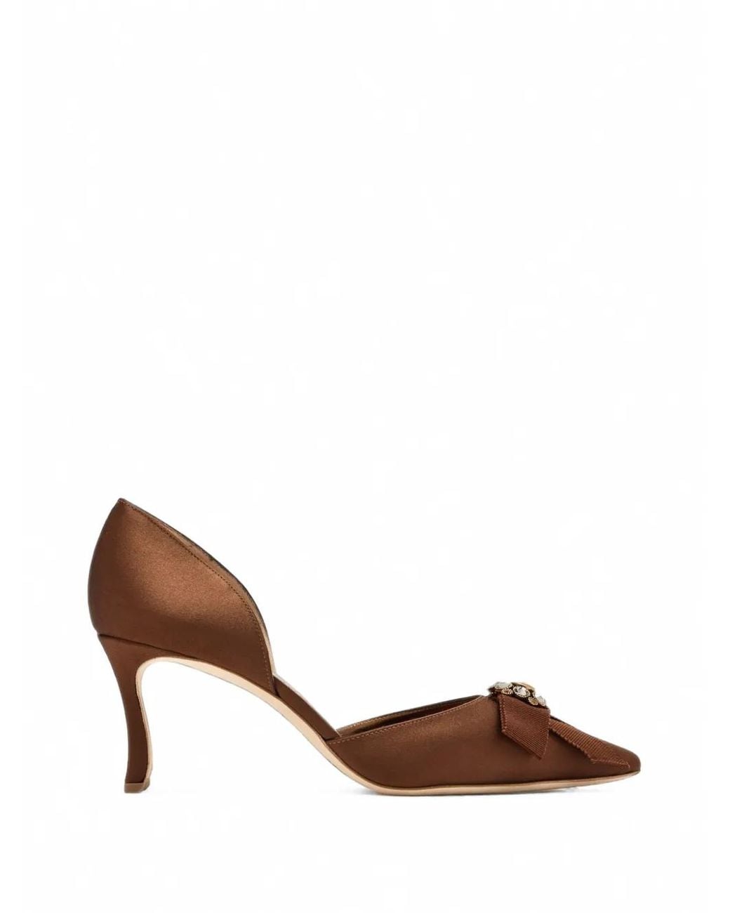 Manolo Blahnik Brown Apidosa Crystal-Embellished Bow-Detail Pumps