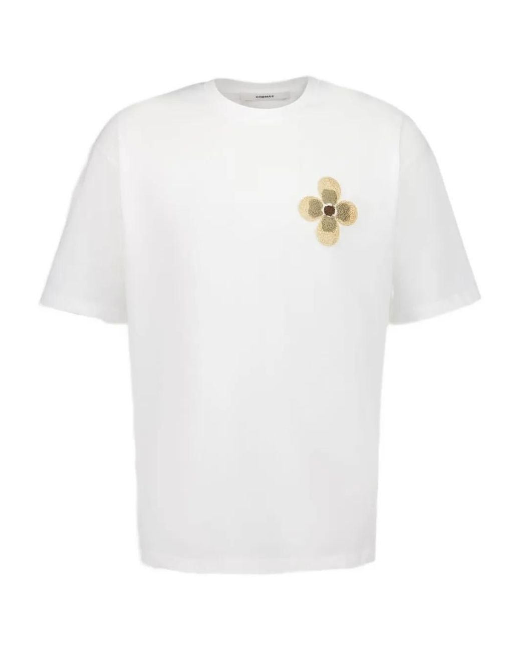 Commas White Floral-Embroidered T-Shirt for men