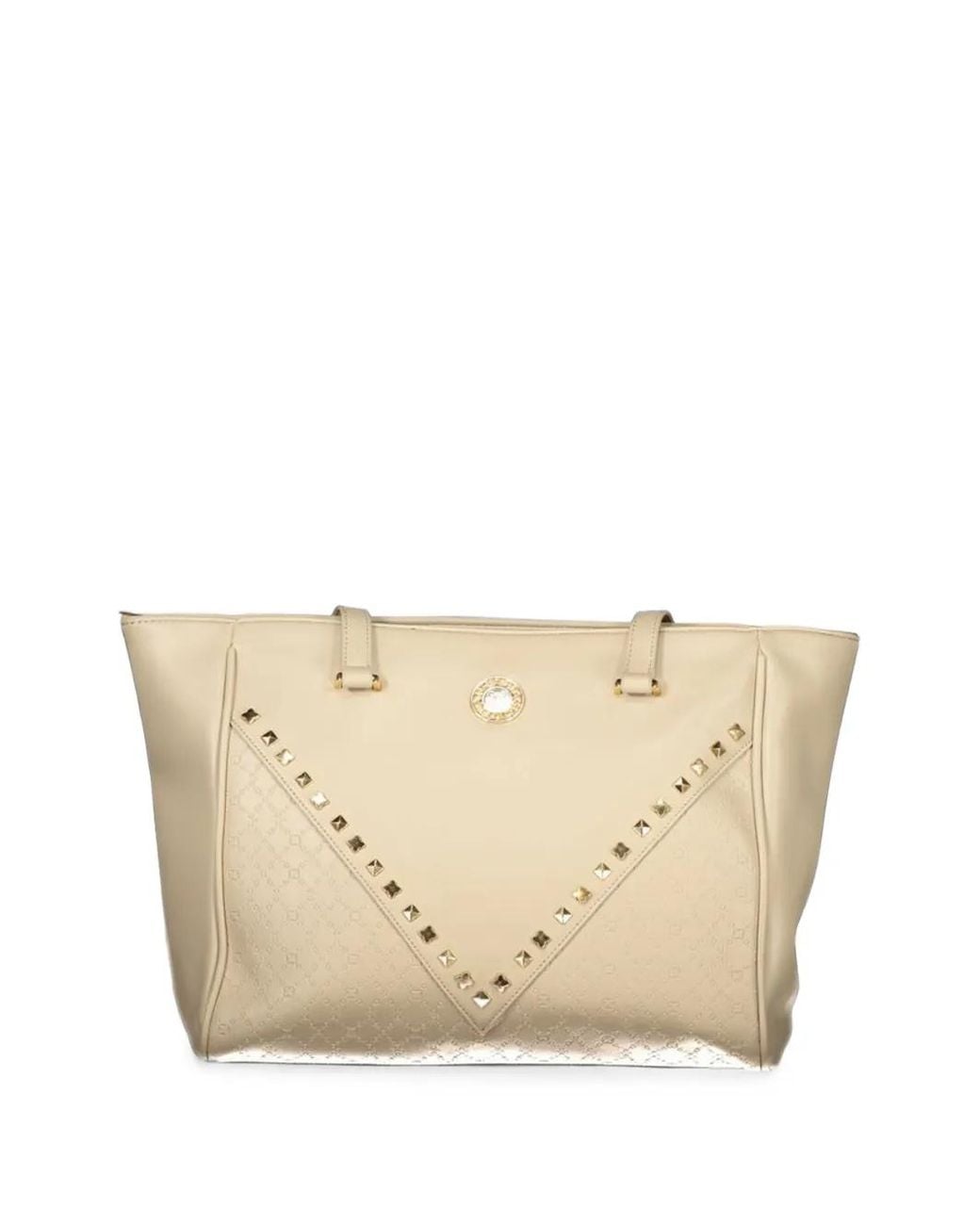 Laura Biagiotti Natural Stud-Embellished Monogram-Pattern Tote Bag
