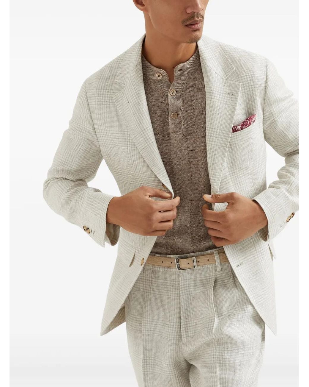 Brunello Cucinelli Geruite Blazer in het White voor heren