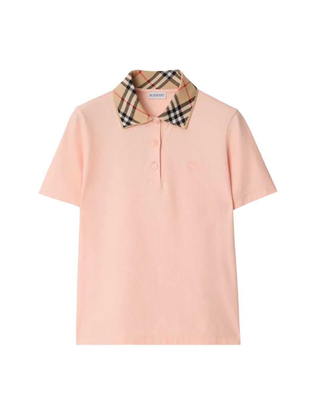 Burberry Pink Check-Collar Cotton Polo Shirt