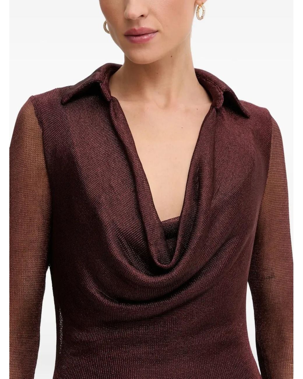 Bardot Red Lorel Cowl-Neck Long-Sleeve Maxi Dress