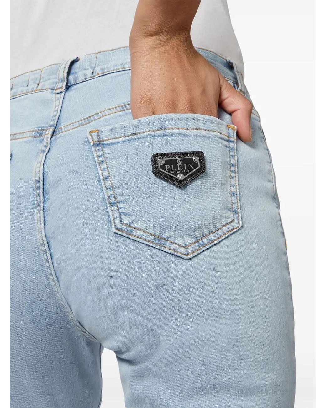 Philipp Plein Blue Logo-Plaque Skinny-Cut Jeans