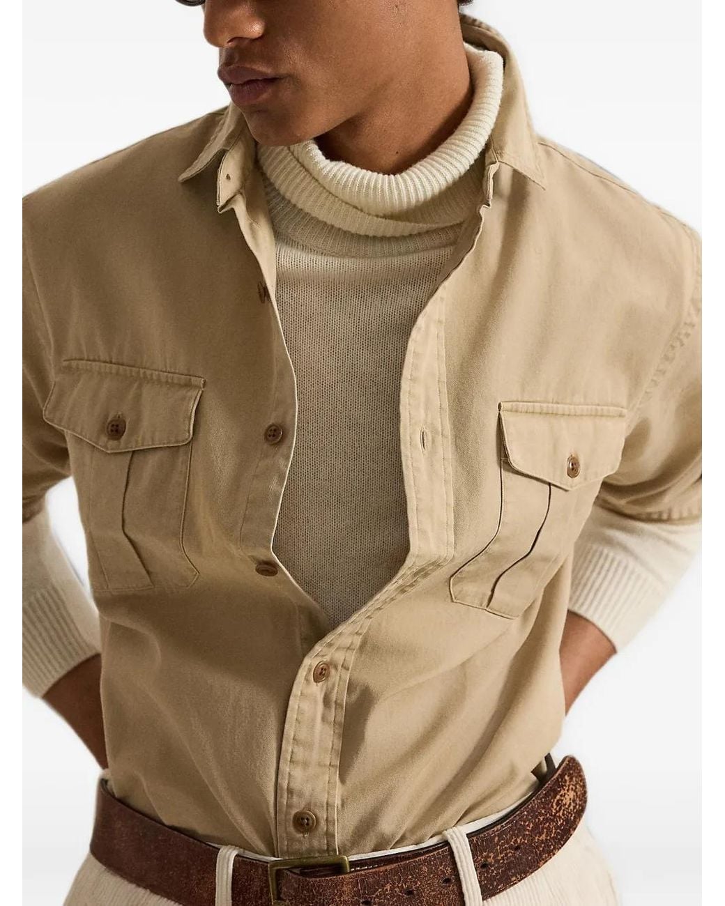 Polo Ralph Lauren Natural Button-Up Chest-Pocket Shirt for men
