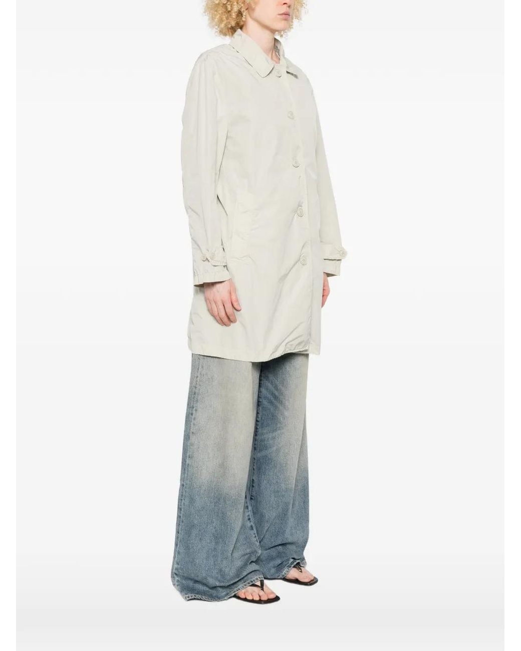 Aspesi White Manteau Mi-Long Droit