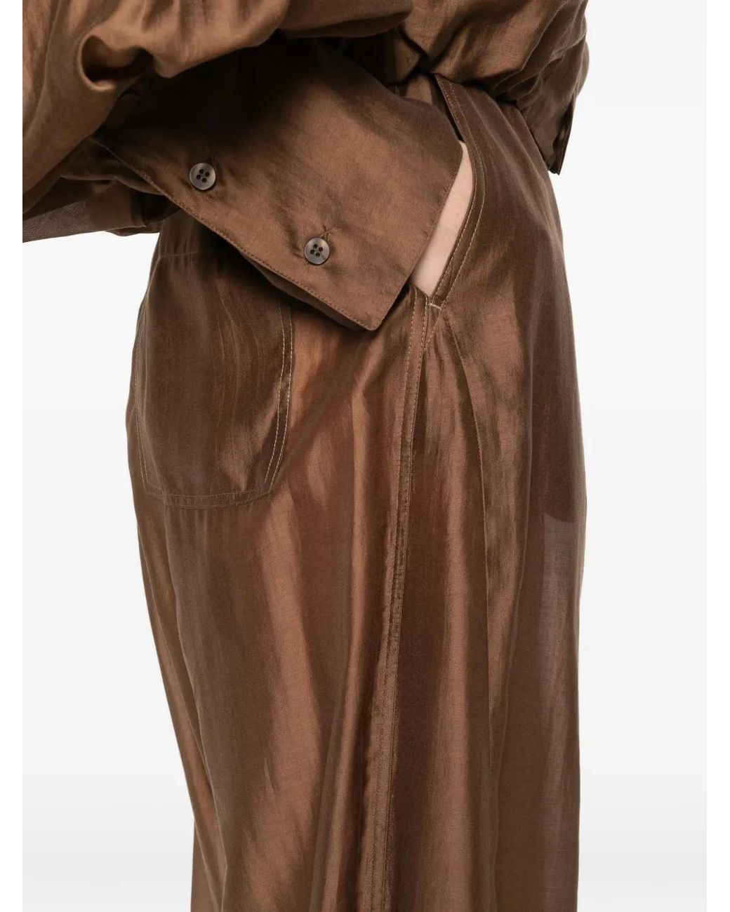 Thelatest Brown Dora Elasticated-Waist Palazzo Pants