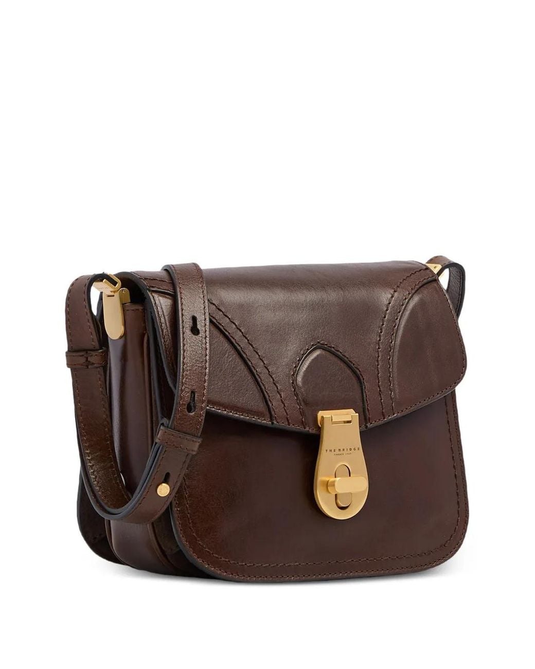 The Bridge Brown Twist-Lock Leather Cross Body Bag