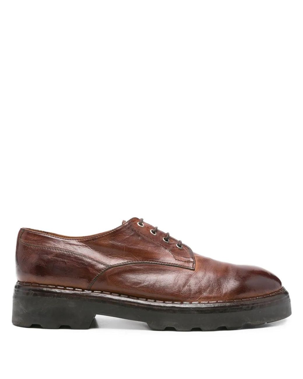 Eleventy Brown Lace-Up Rubber Sole Derby Shoes for men