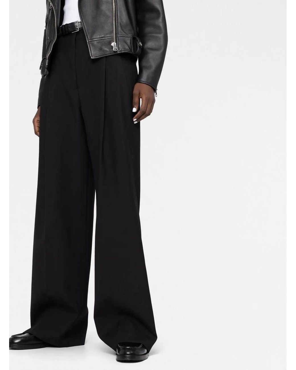 Burberry Black Pleated Wide-Leg Wool Trousers