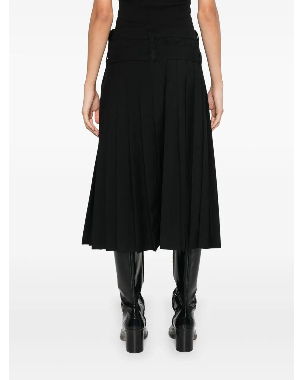 Alexander McQueen Black Pleated Midi Skirt