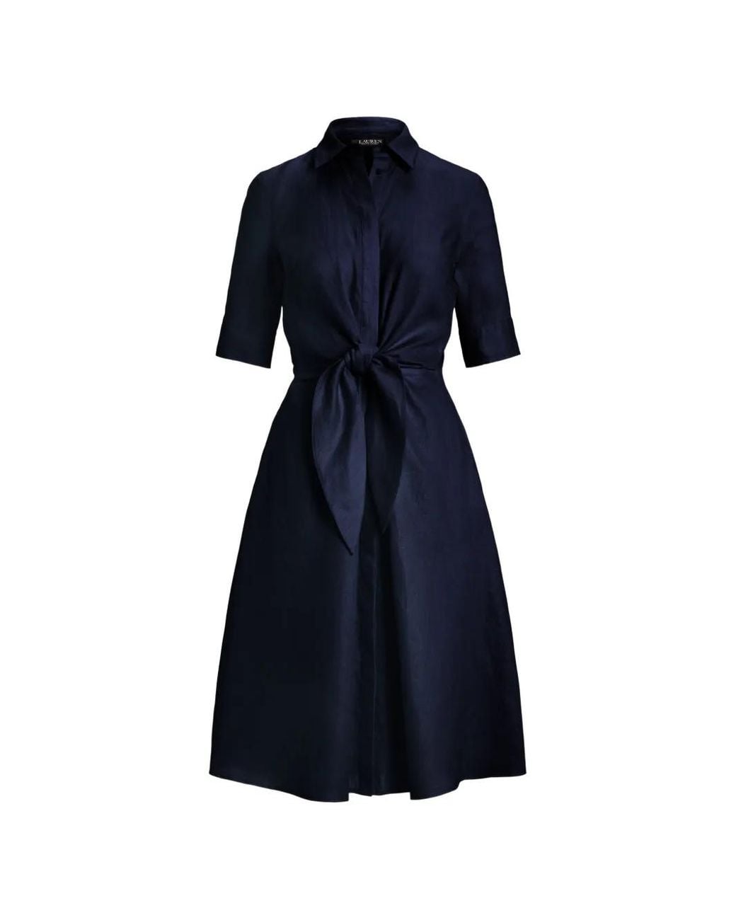 Ralph Lauren Blue Robe-Chemise En Lin À Taille Nouée