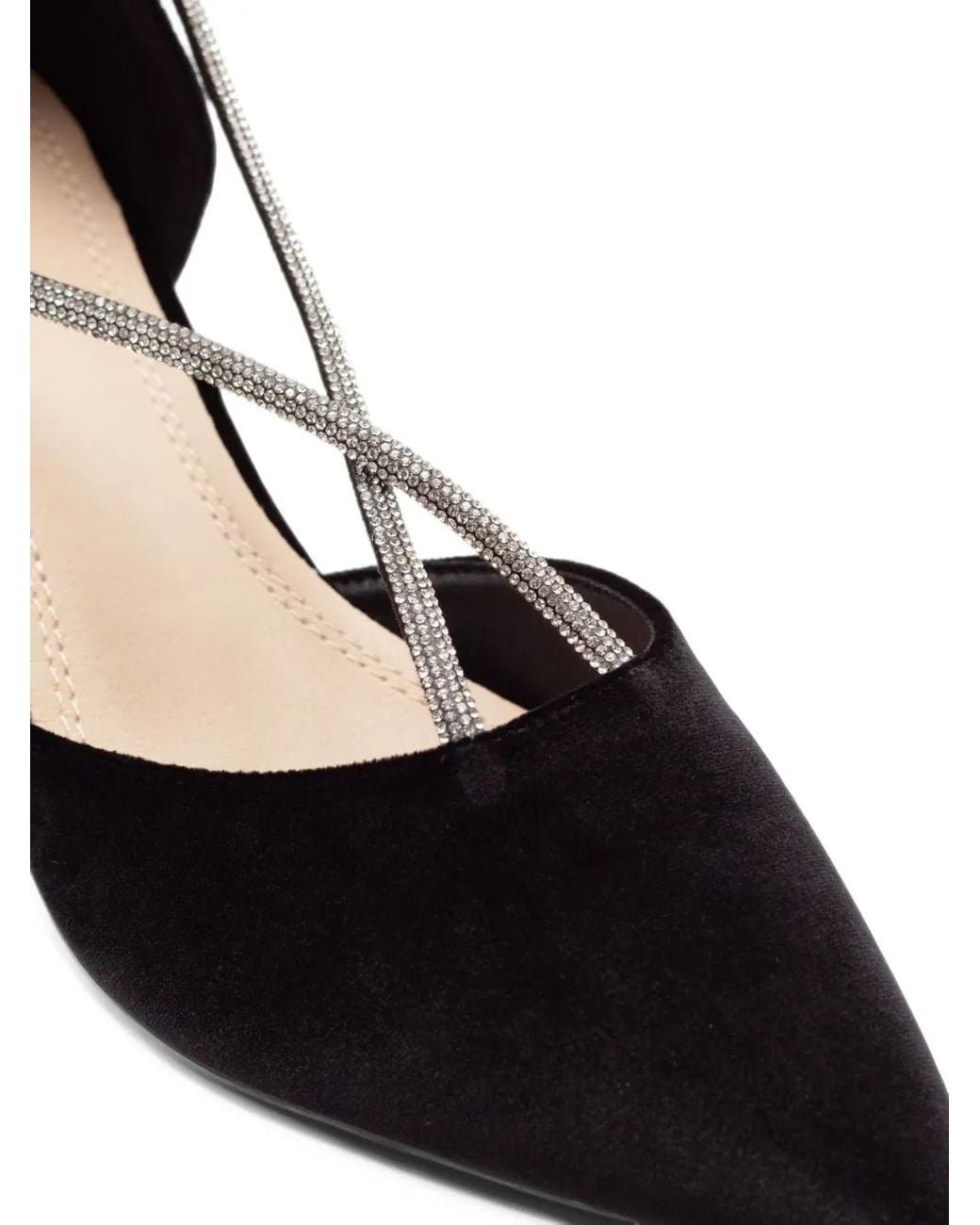Twentyfourhaitch Black Rhinestone-Embellished D'Orsay Heeled Pumps