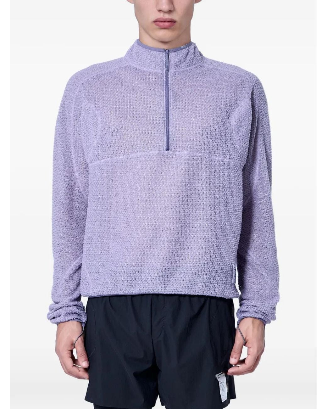 Satisfy Purple Fuzzfleece Textured-Knit Quarter-Zip Sweater for men