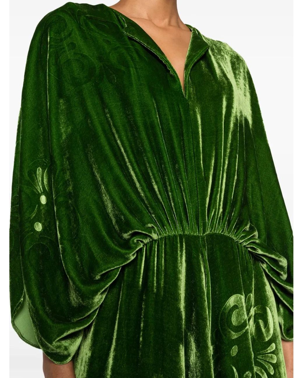 Themis Z Green Kallos-Print Velvet Maxi Dress