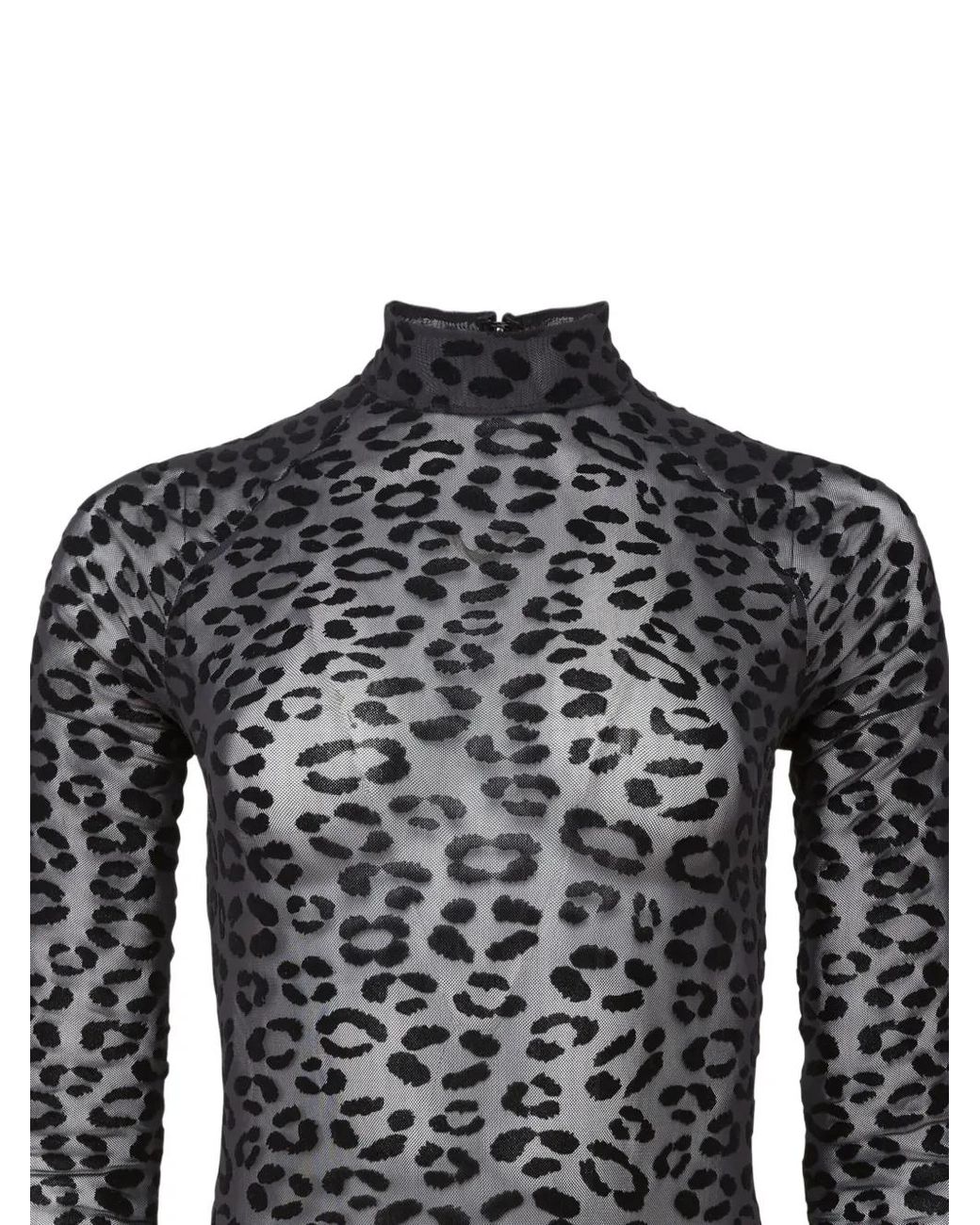 Fleur du Mal Black Leopard Flocked Bodysuit