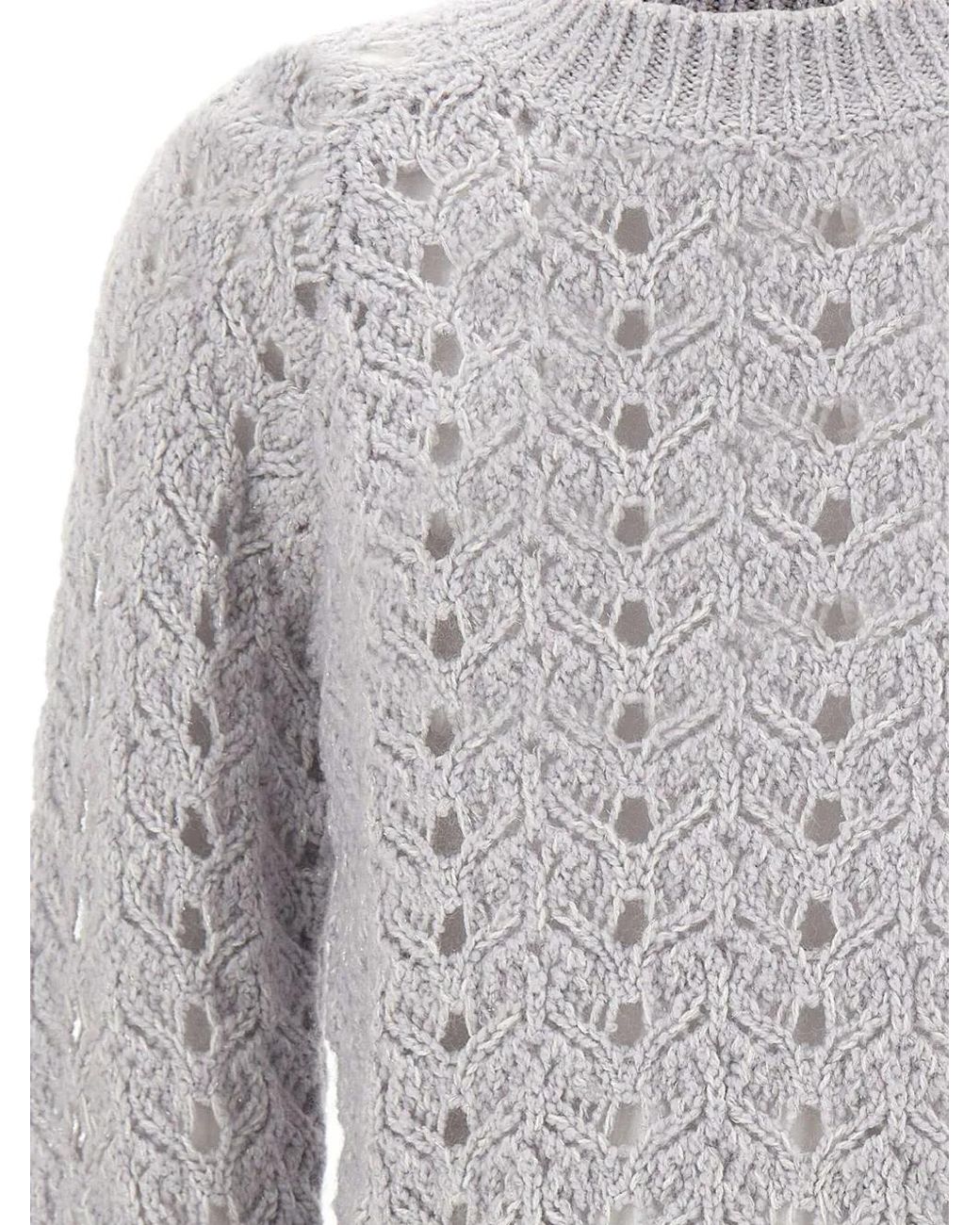 Eleventy White Pull En Maille Torsadée Ajourée