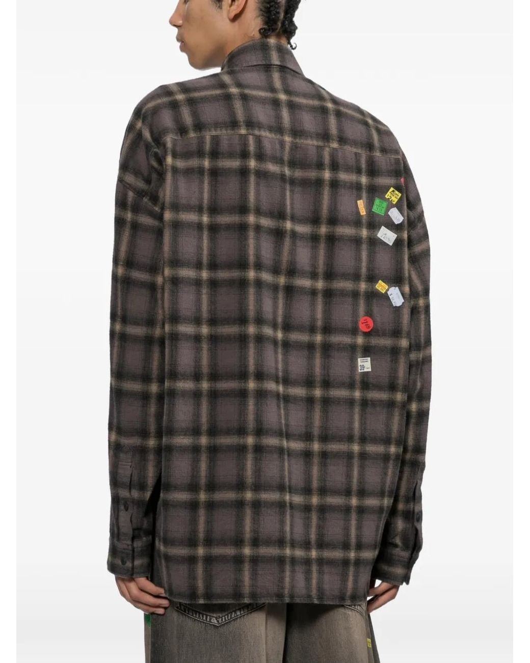 Maison Mihara Yasuhiro Black Price-Sticker Printed Check Shirt for men
