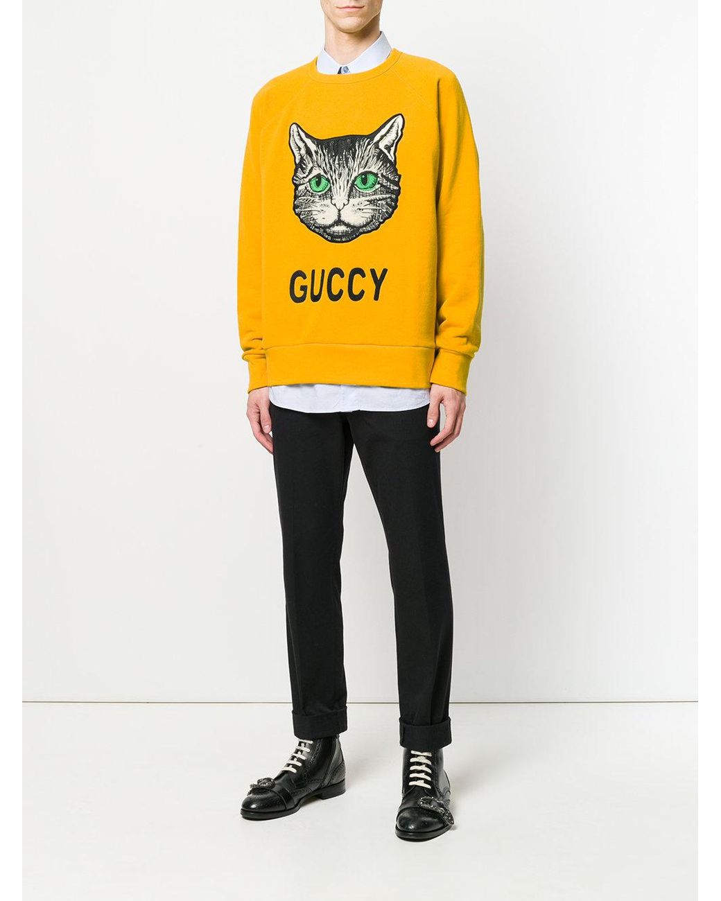 Sudadera con aplique de gato Gucci de hombre de color Amarillo Lyst