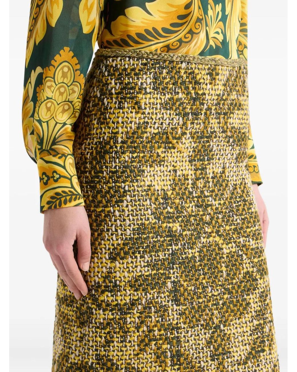 Etro Green Jacquard Basketweave Skirt