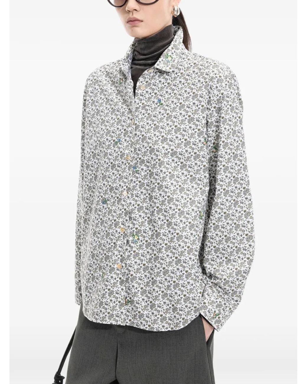 JNBY Gray Floral-Print Long-Sleeve Shirt
