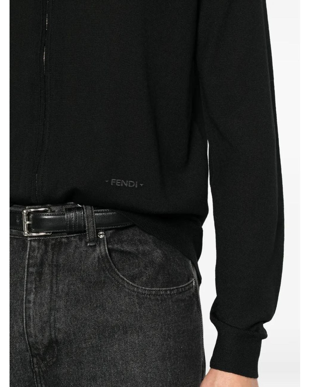 Fendi Black Zip-Up High-Neck Sweater for men