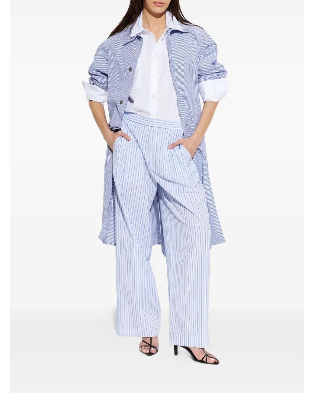 Rag & Bone Blue Manteau Rayé À Boutons