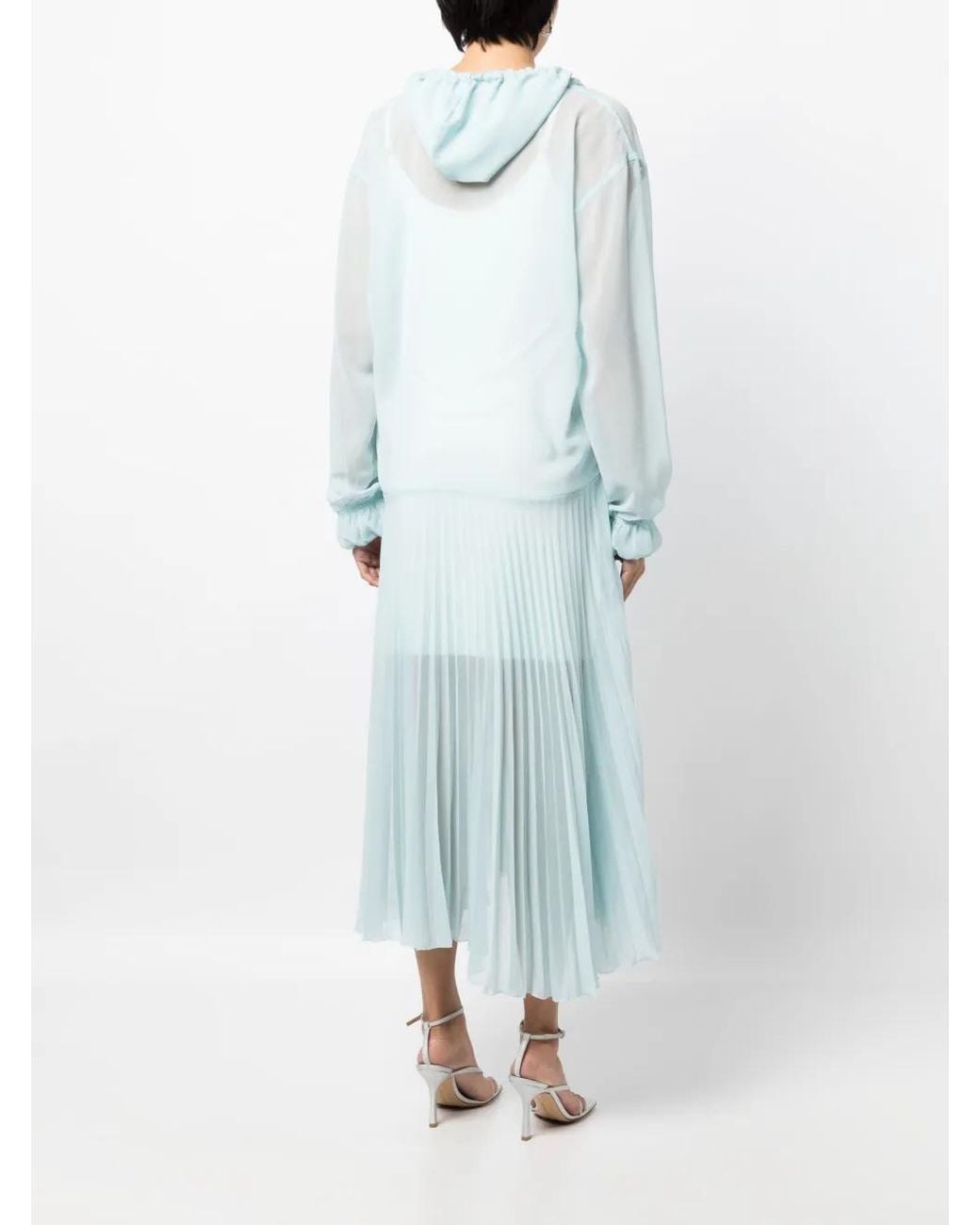 Act No1 Blue Pleated Long-Sleeve Organza Dress