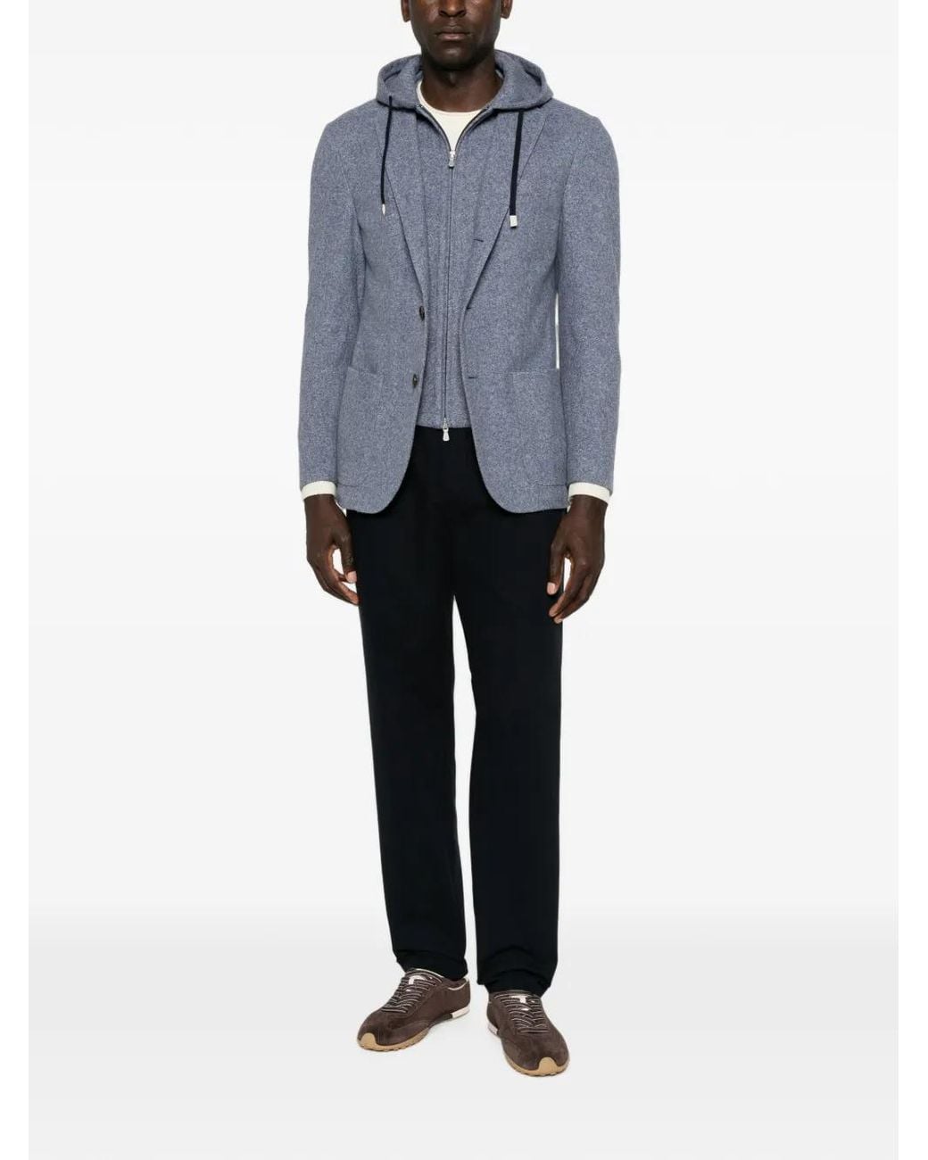 Eleventy Blue Layered-Effect Hooded Jacket for men