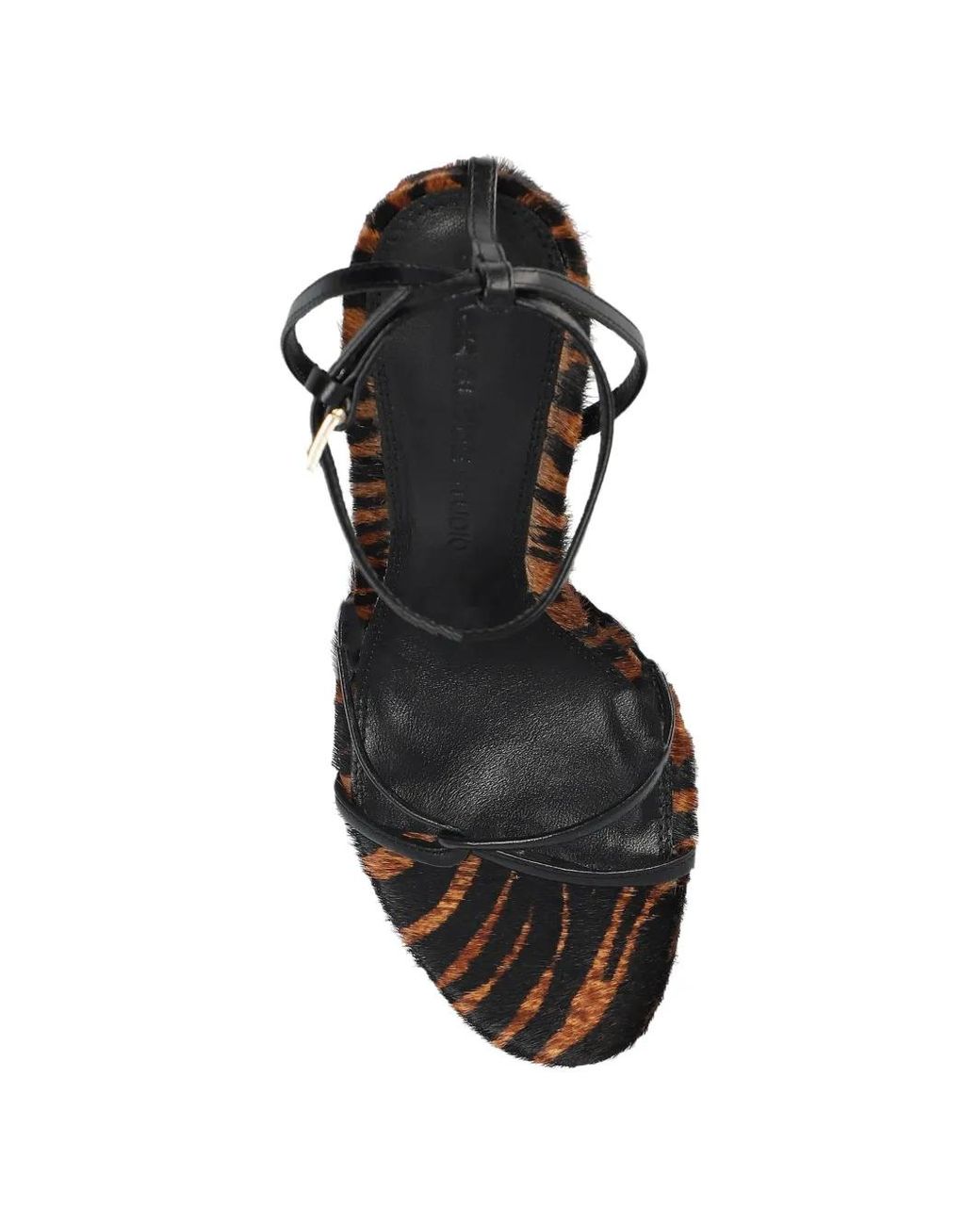 Black Suede Studio White Miley Tiger-Print Leather Sandals