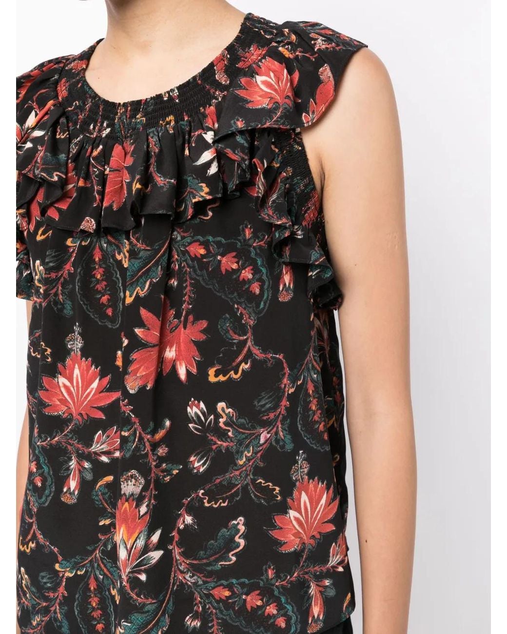 Ulla Johnson Black Tulip Floral-Print Blouse