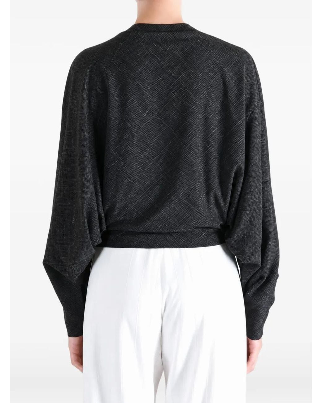 Cortana Black Nasa Cross-Hatch Boat-Neck Blouse